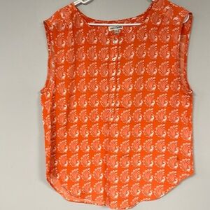 Oat+Fawn Women's Orange & White Sleeveless Super Cute Peacock Top in Size L